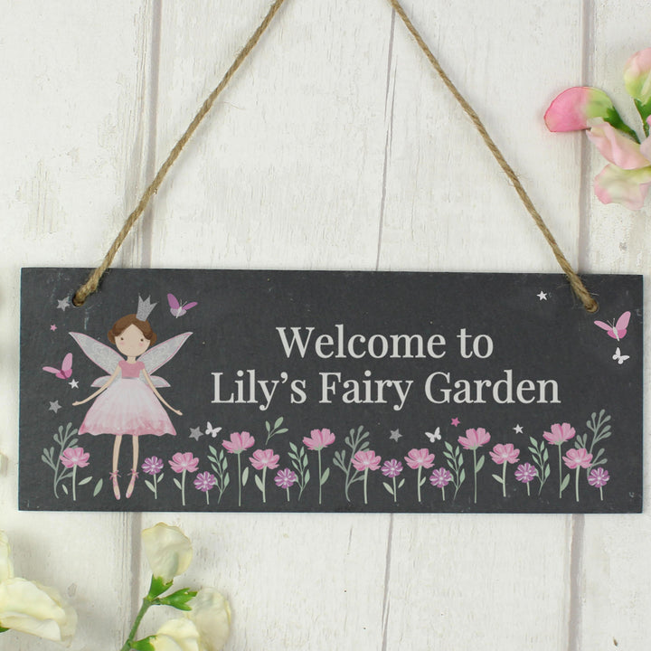 Personalised Fairy Princess Garden Hanging Slate Sign – alternative view