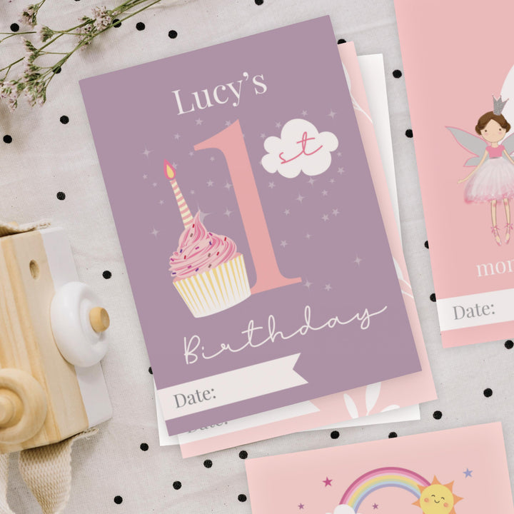 Personalised Fairy Princess Baby Milestone Cards – alternative view
