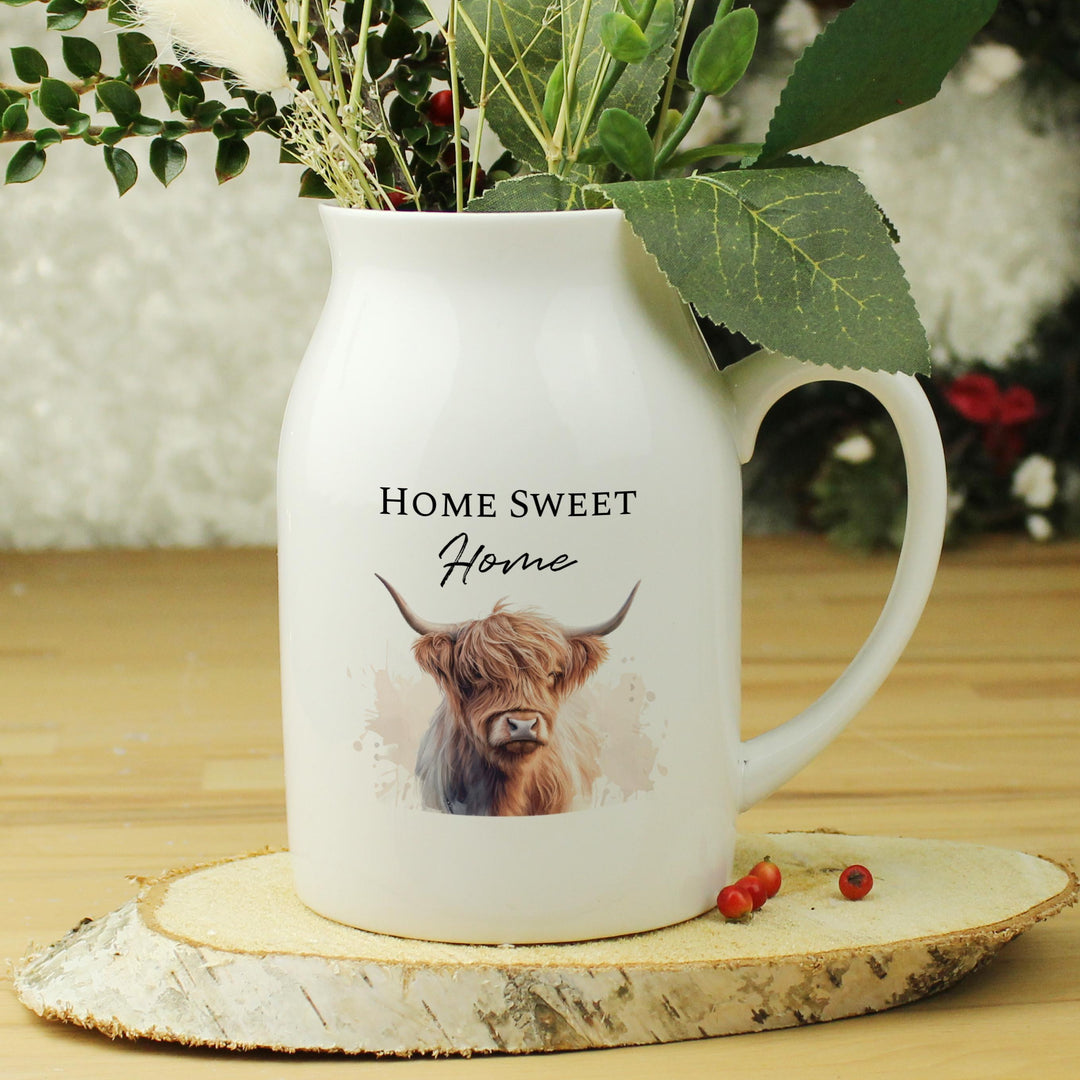 Personalised Highland Cow Flower Jug Vase, The Personal Shop, personalised gifts