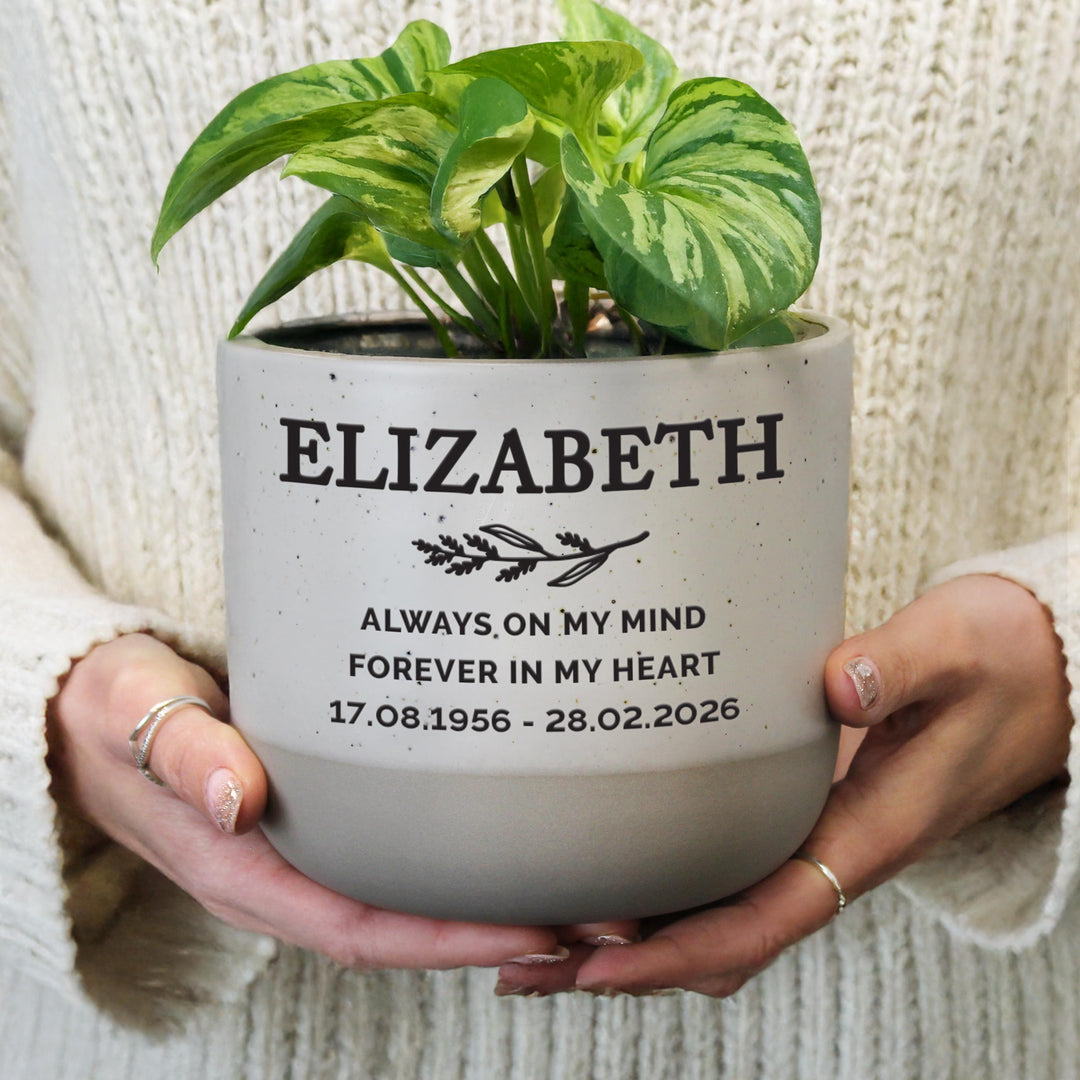Personalised Memorial Flecked Plant Pot, The Personal Shop, personalised gifts