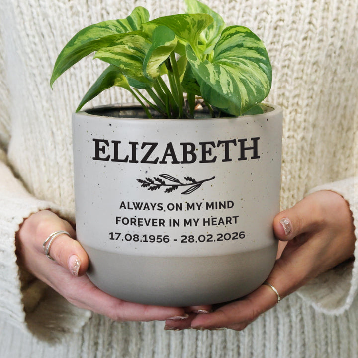 Personalised Memorial Flecked Plant Pot, The Personal Shop, personalised gifts