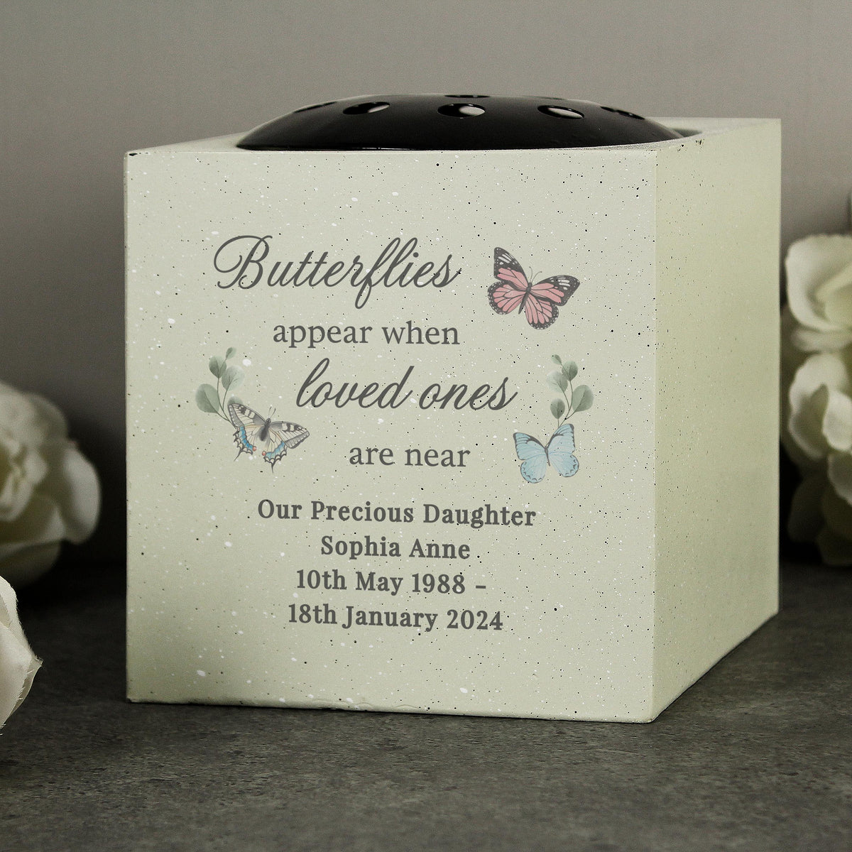 Personalised Butterflies Appear Memorial Vase – alternative view