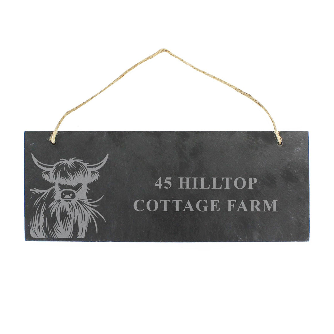 Personalised Highland Cow Slate Sign – alternative view