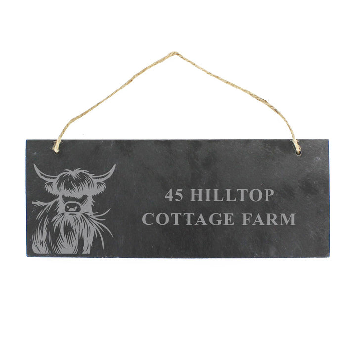 Personalised Highland Cow Slate Sign – alternative view