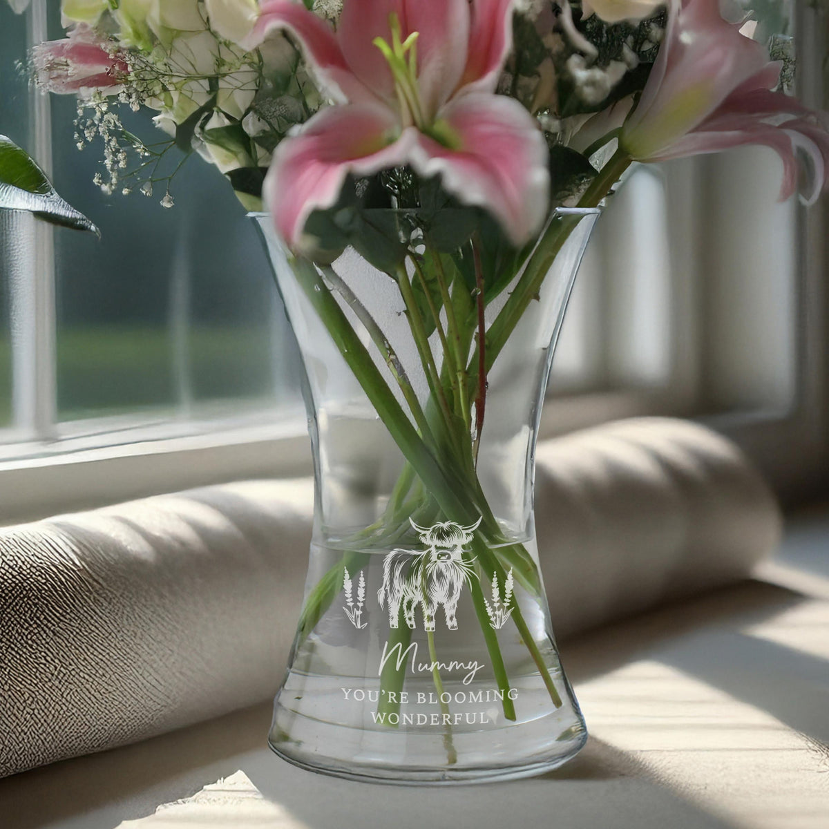 Personalised Highland Cow Waisted Vase, The Personal Shop, personalised gifts