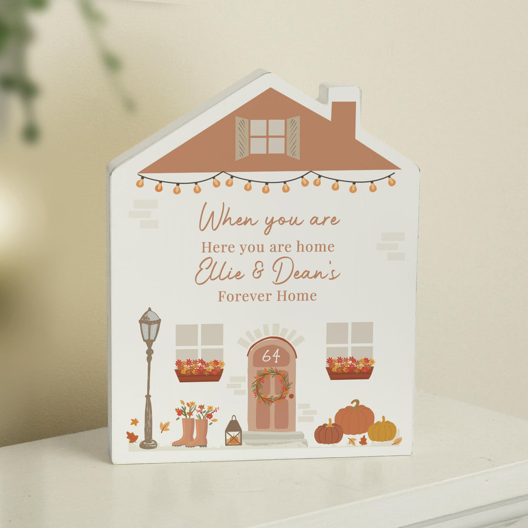 Personalised Autumnal Wooden House Ornament – alternative view