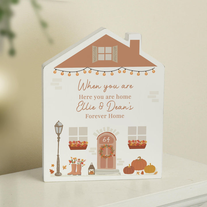 Personalised Autumnal Wooden House Ornament – alternative view