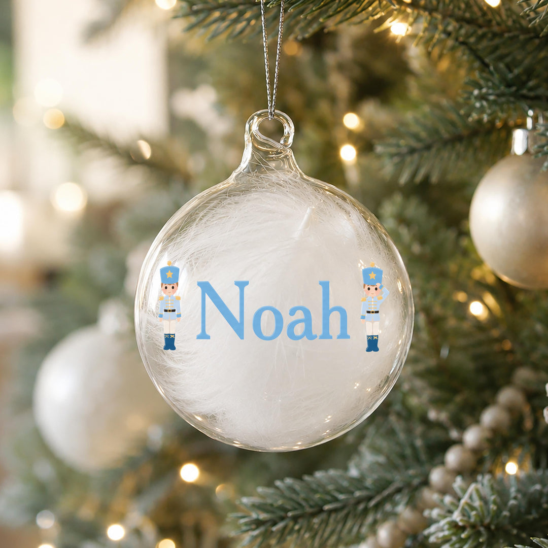 Personalised Nutcracker White Feather Glass Bauble, The Personal Shop, personalised gifts