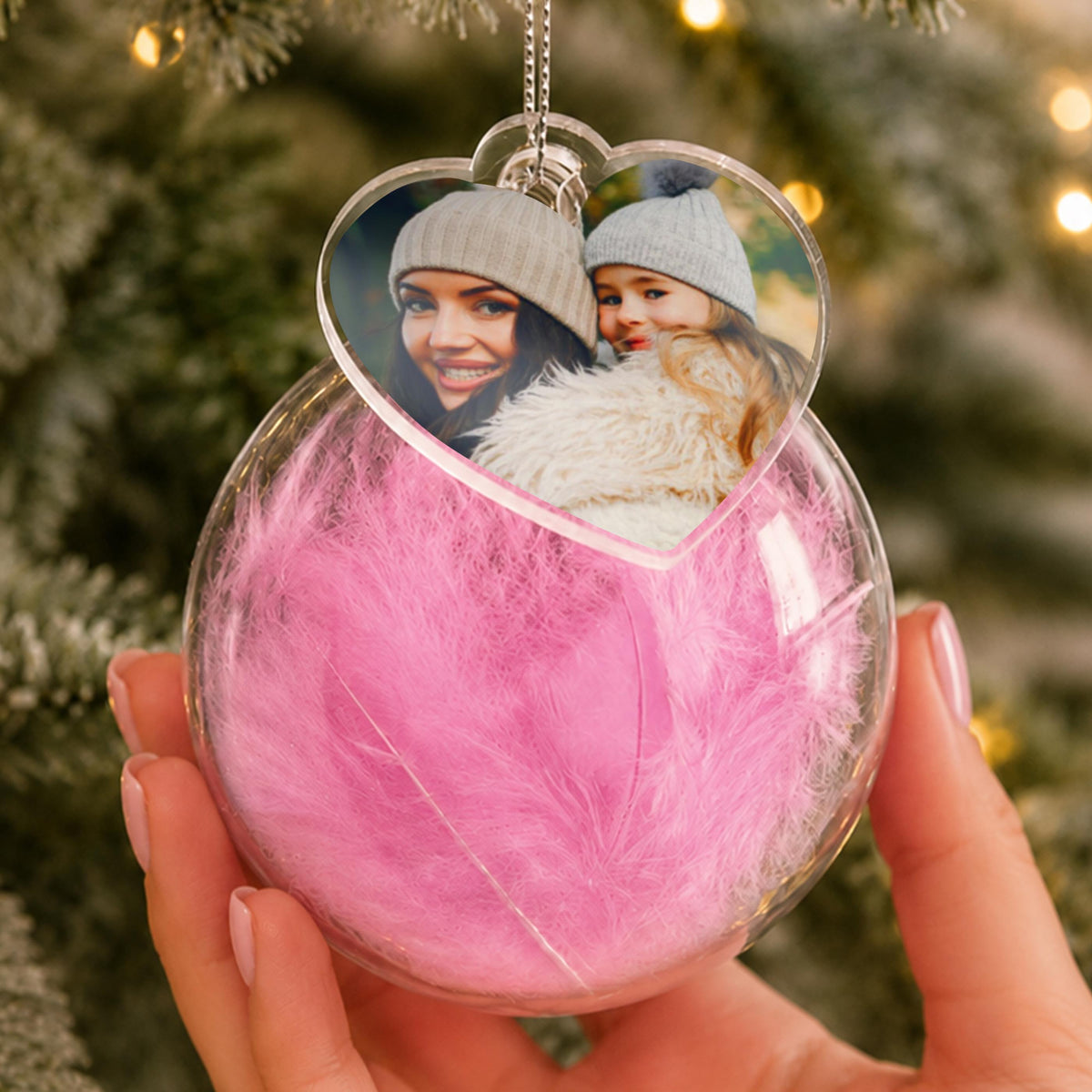 Personalised Photo Glass Christmas Bauble with Pink Feather, The Personal Shop, personalised gifts