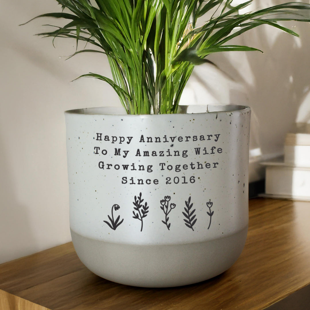 Personalised Floral Flecked Plant Pot, The Personal Shop, personalised gifts