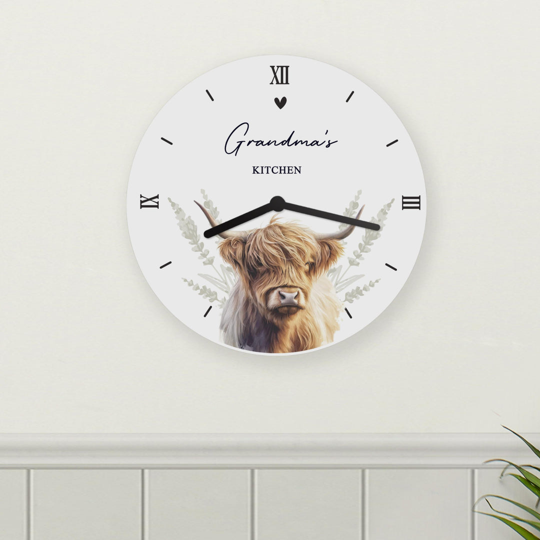 Personalised Highland Cow Wooden Clock – alternative view