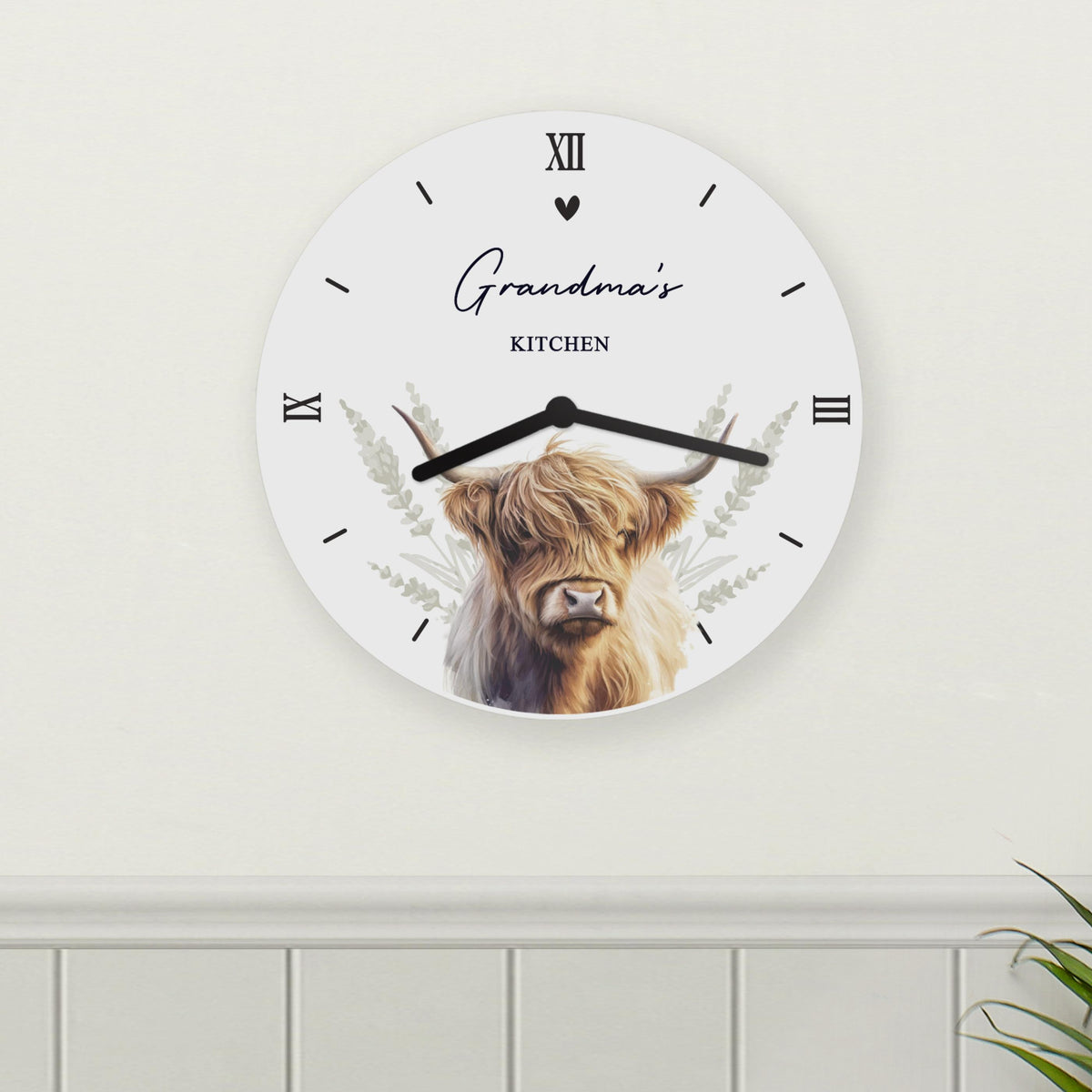 Personalised Highland Cow Wooden Clock – alternative view