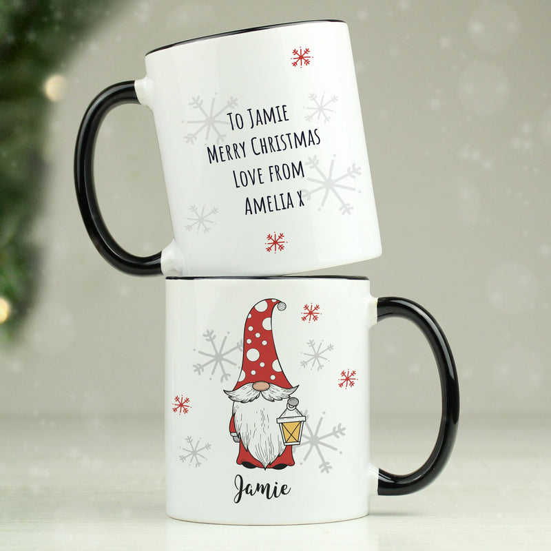 Personalised Gonk Family Black Handled Christmas Mug - Male