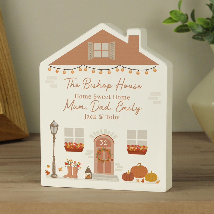 Personalised Autumnal Wooden House Ornament – alternative view