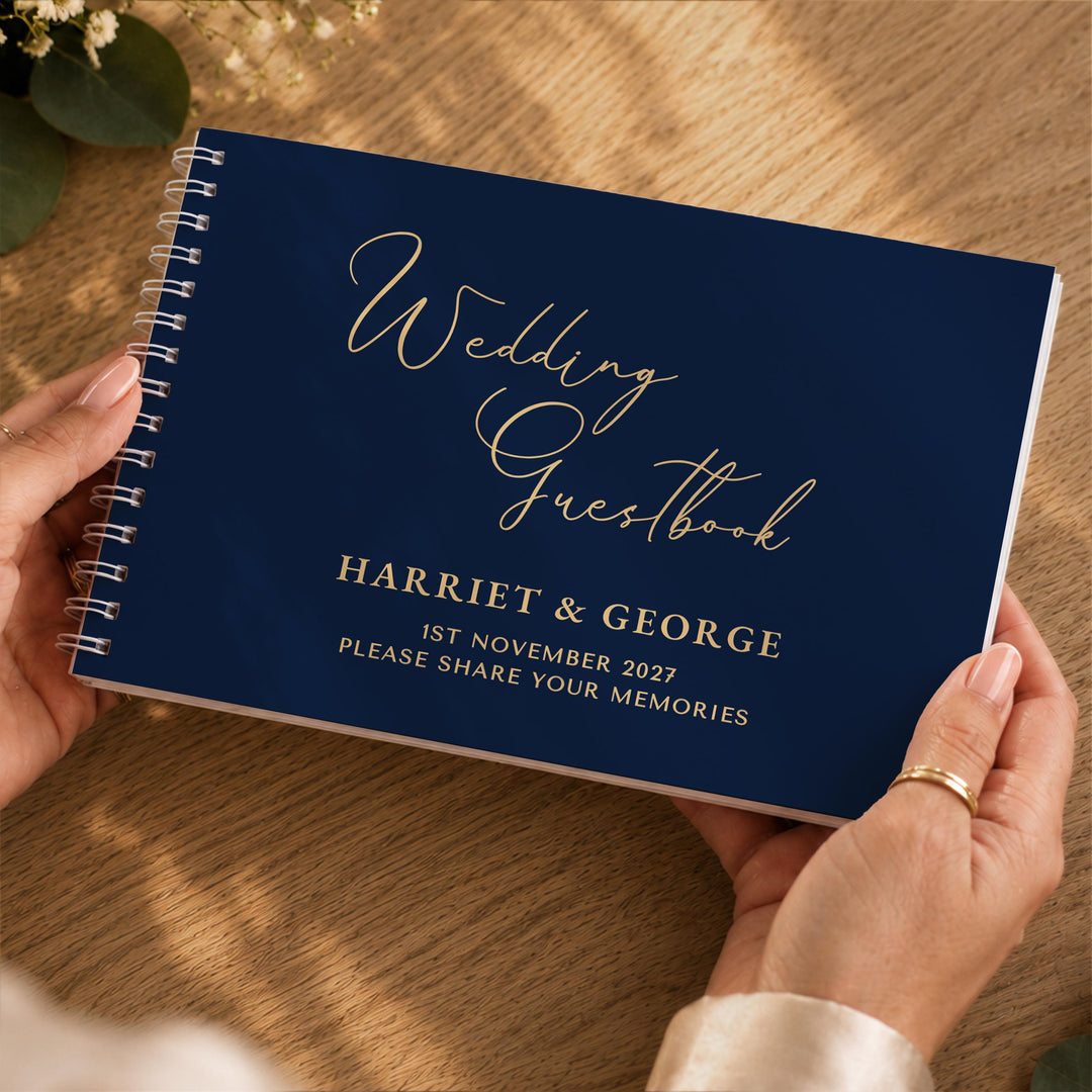 Personalised Navy Wedding Guest Book, The Personal Shop, personalised gifts