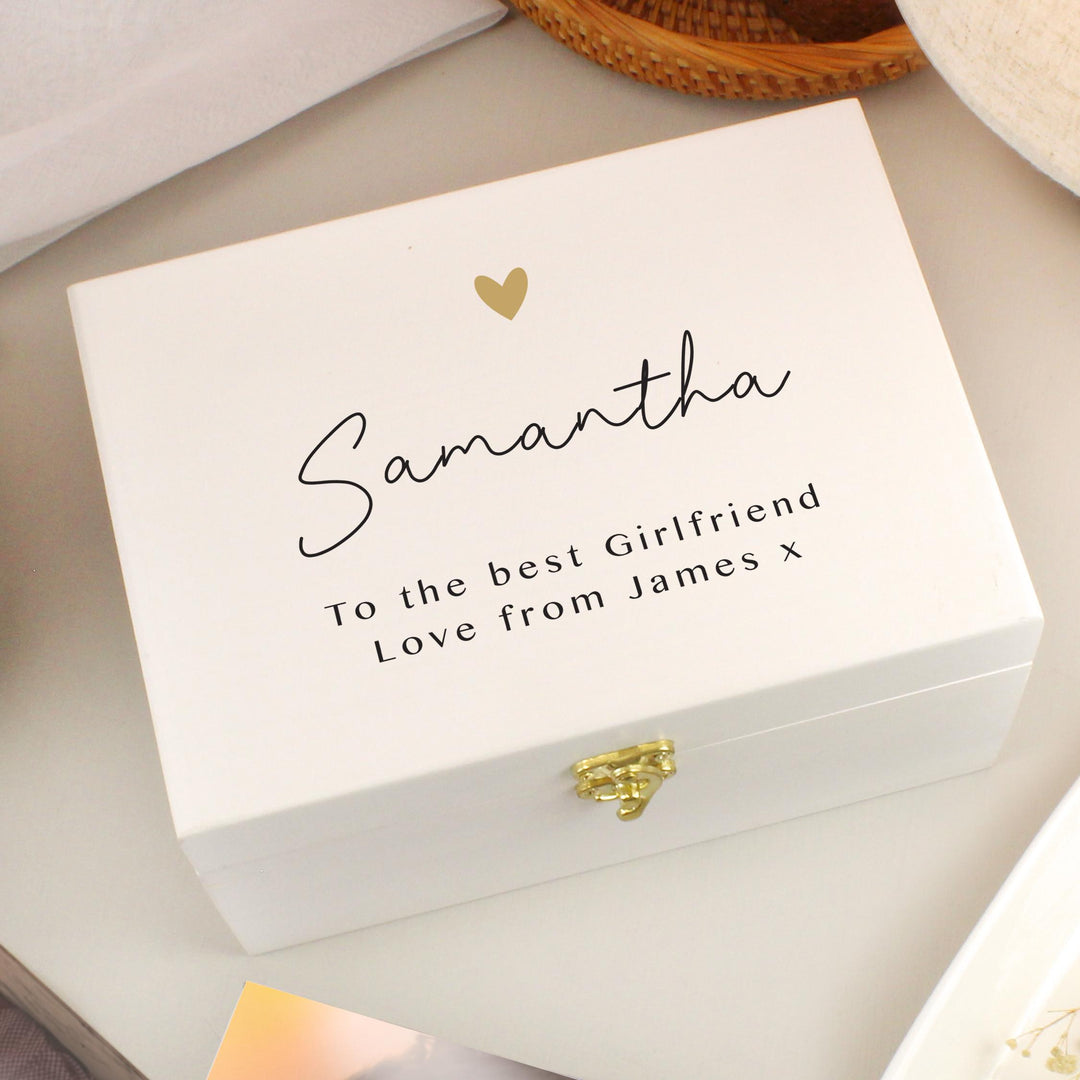 Personalised Gold Heart White Memory Box, The Personal Shop, personalised gifts