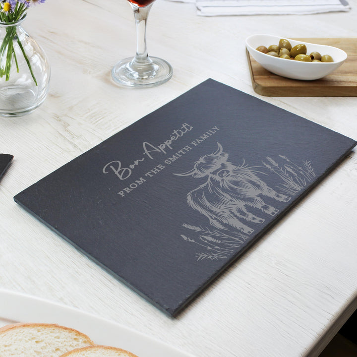 Personalised Highland Cow Slate Placemat, The Personal Shop, personalised gifts