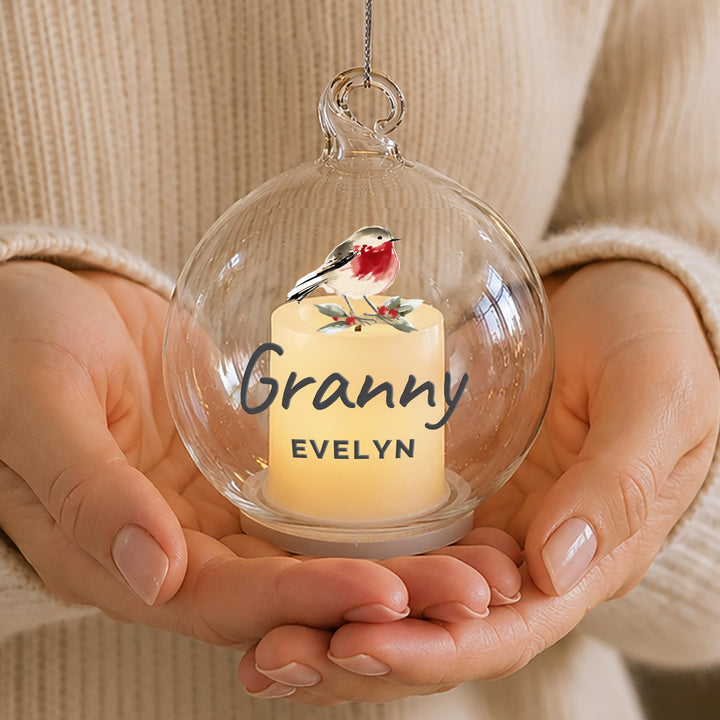 Personalised Robin Memorial LED Candle Glass Bauble, The Personal Shop, personalised gifts
