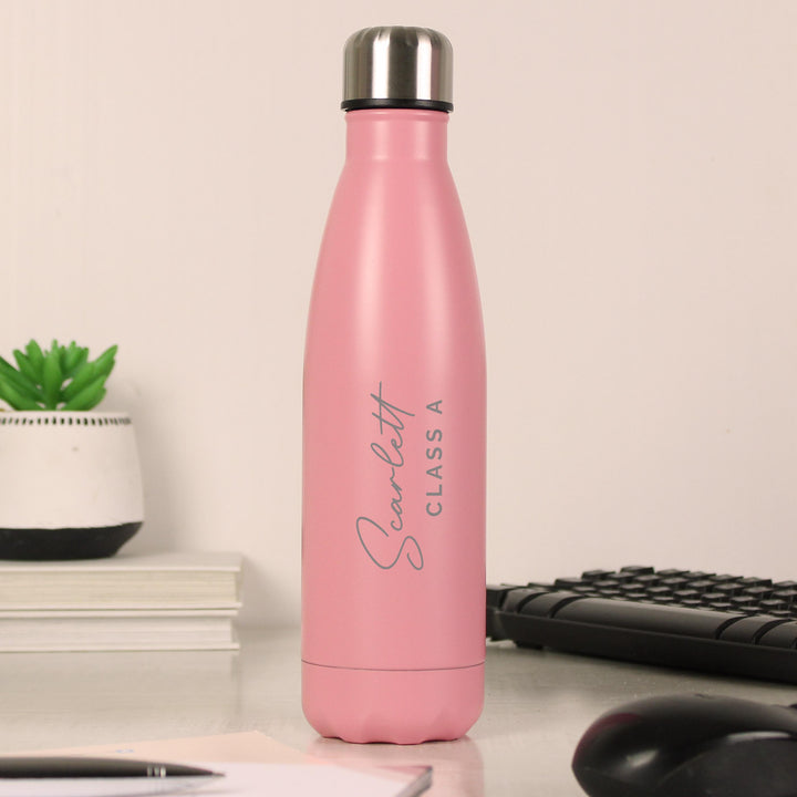 Personalised Two Lines Pink Metal Insulated Drinks Bottle, The Personal Shop, personalised gifts