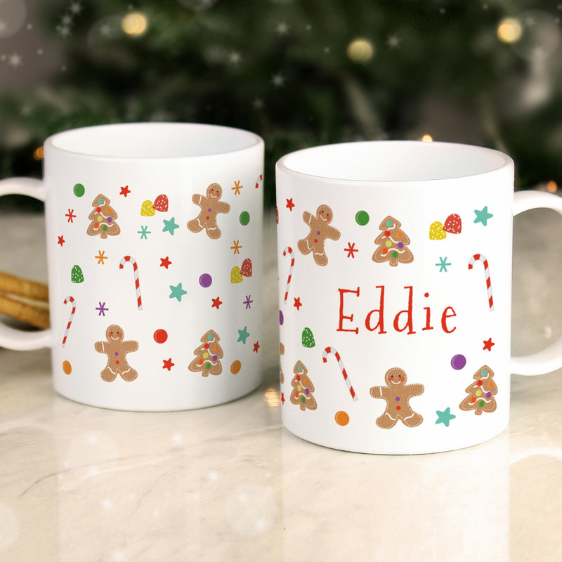 Personalised Gingerbread Pattern Plastic Mug