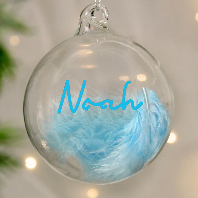 Personalised Blue Feather Bauble
