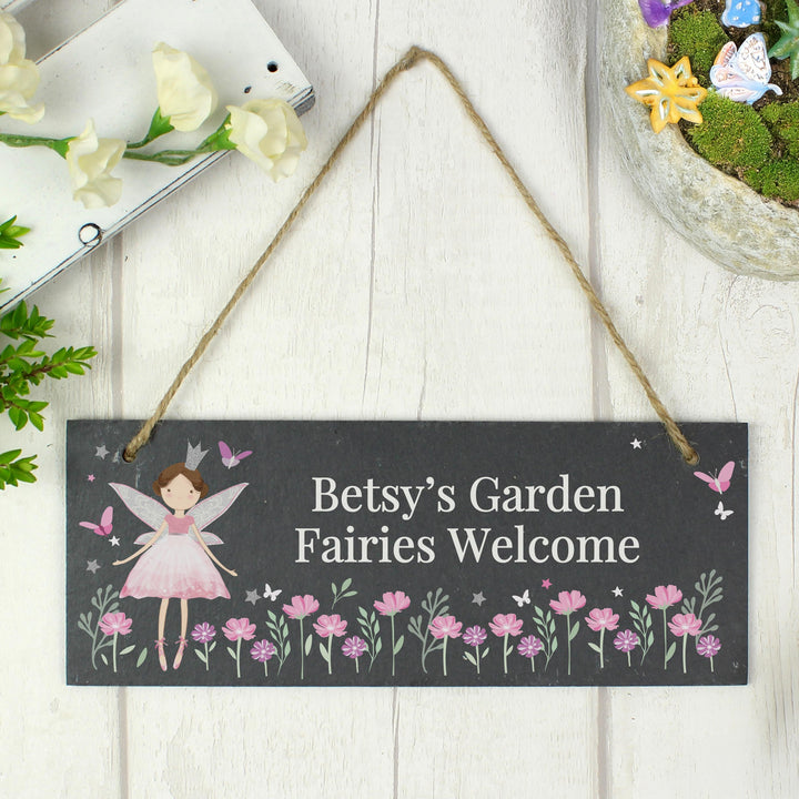 Personalised Fairy Princess Garden Hanging Slate Sign – alternative view