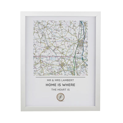 Personalised Present Day Map Compass White Poster Frame