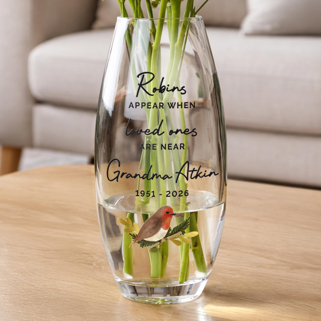 Personalised Robins Appear Bullet Vase, The Personal Shop, personalised gifts