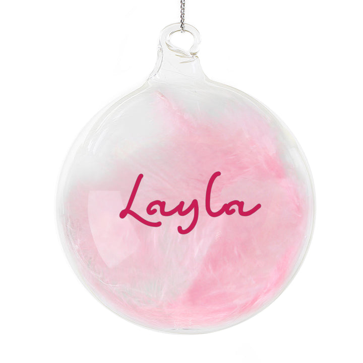 Personalised Pink Feather Bauble – alternative view