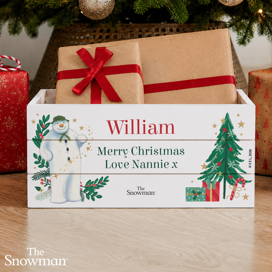 Personalised Wooden Crate – The Snowman Christmas Wishes