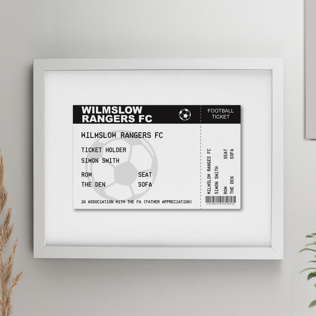 Personalised Football Ticket White Poster Frame