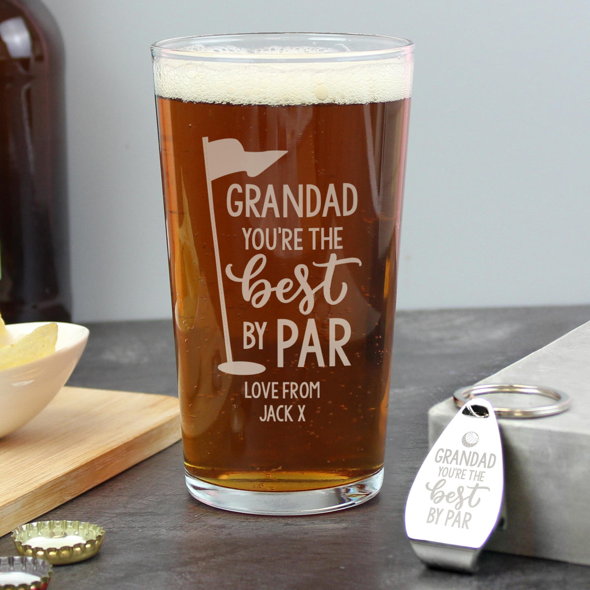 Personalised By Par Pint Glass & Bottle Opener, The Personal Shop, personalised gifts