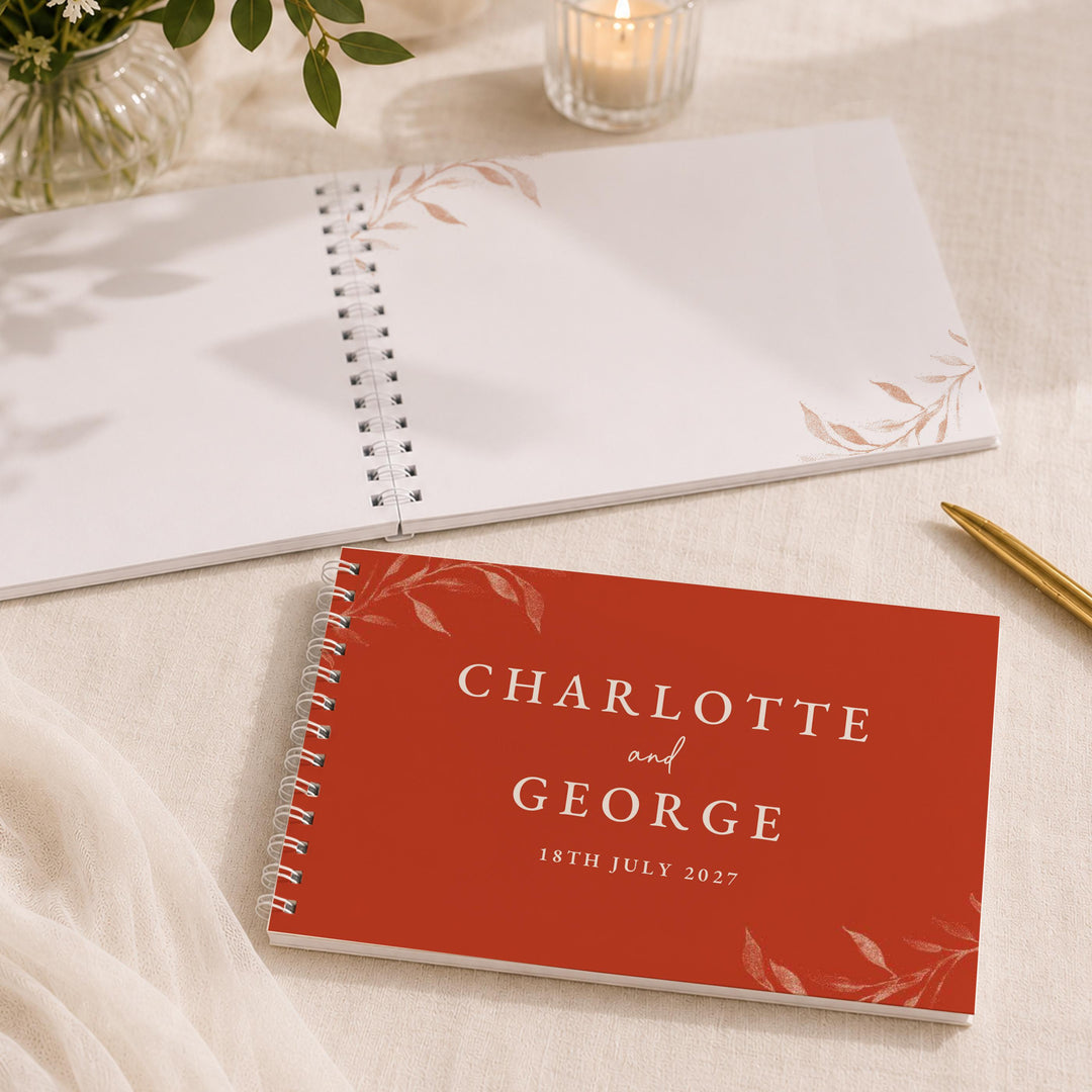 Personalised Botanical Burnt Orange Wedding Guest Book, The Personal Shop, personalised gifts