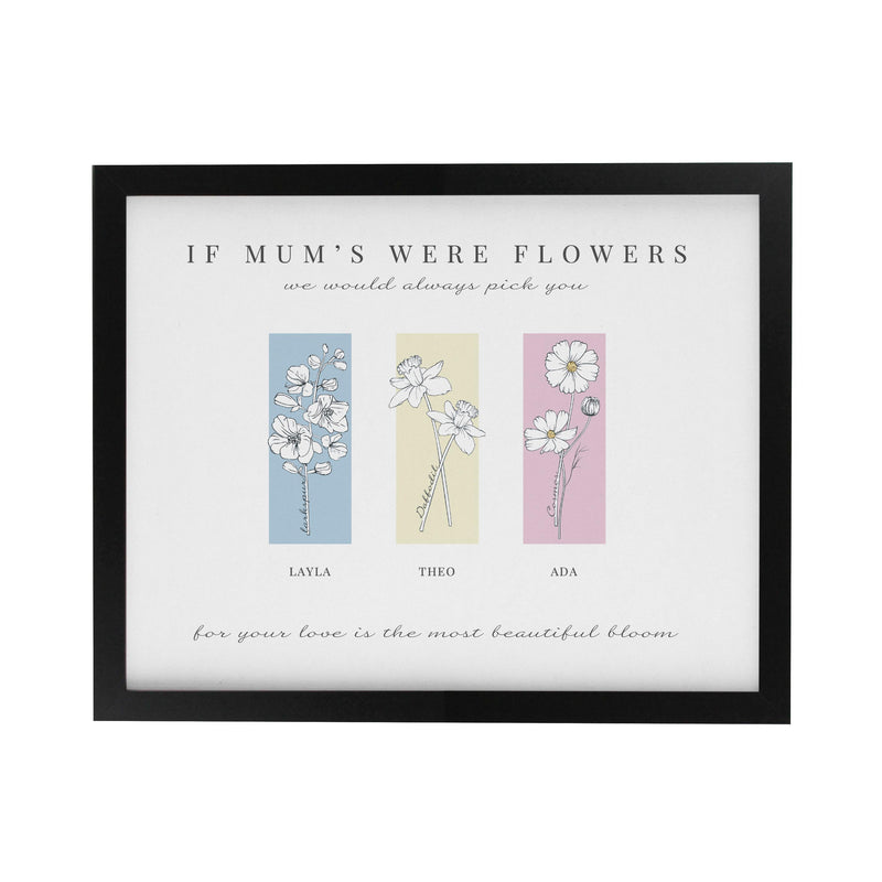 Personalised Birth Flower Family of 3 Black Framed Print