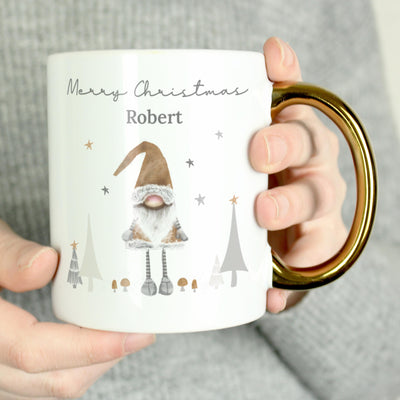 Personalised Christmas Gonk Gold Handed Mug