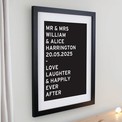 Personalised Typography Black Poster Frame