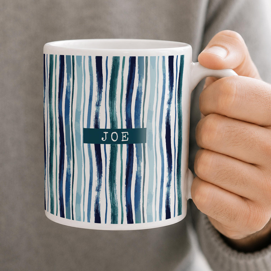 Personalised Blue Stripe Mug, The Personal Shop, personalised gifts