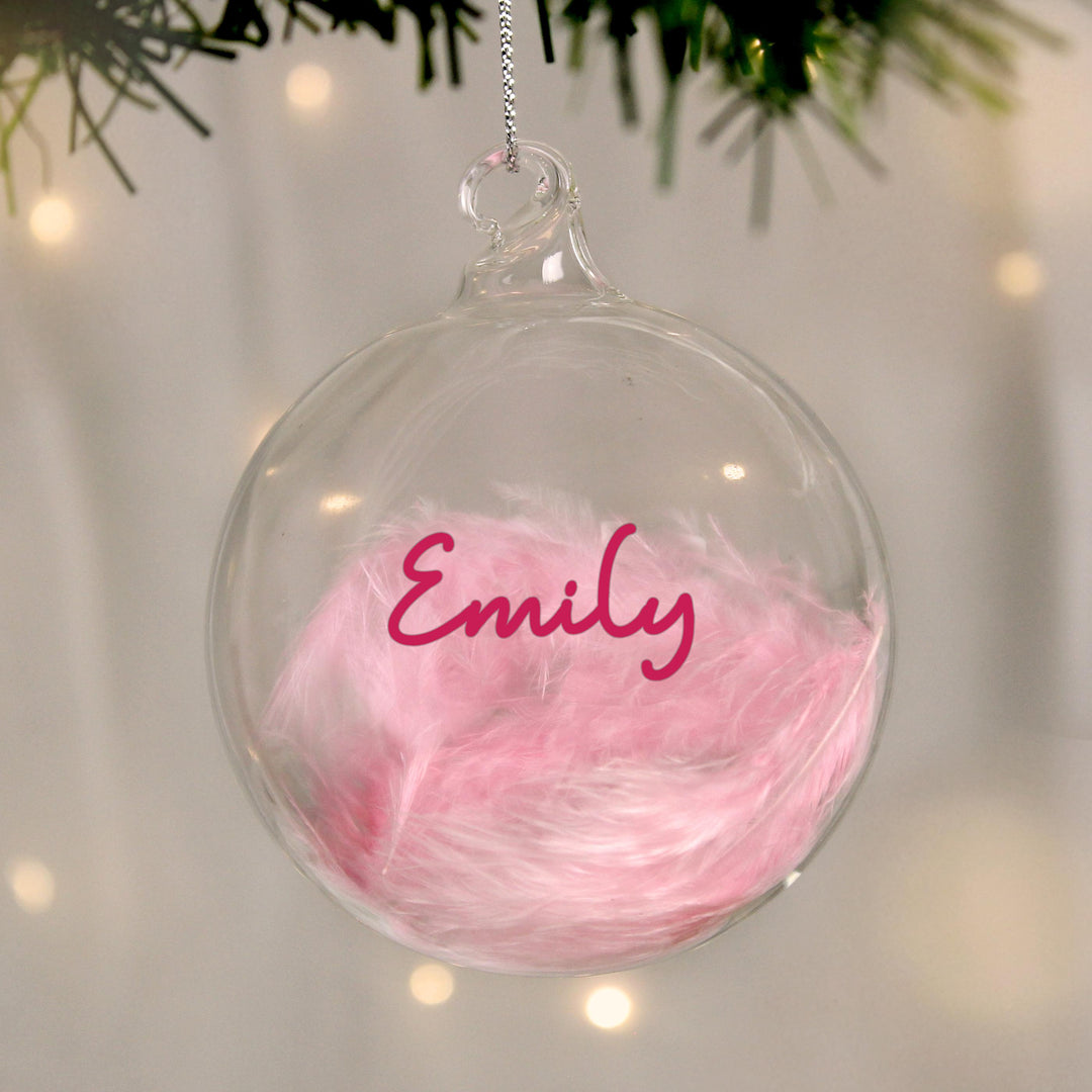 Personalised Pink Feather Bauble – alternative view