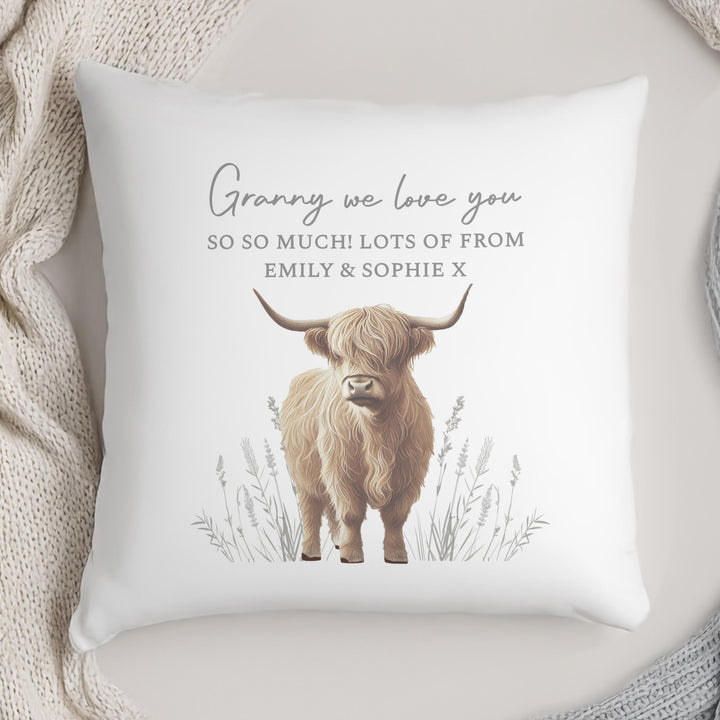 Personalised Highland Cow Cushion – alternative view