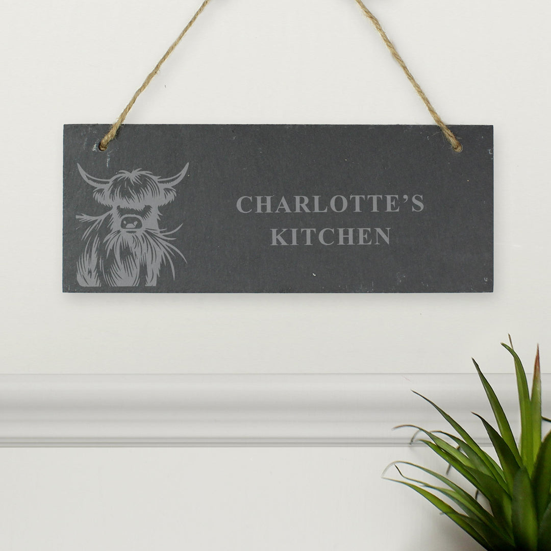 Personalised Highland Cow Slate Sign – alternative view