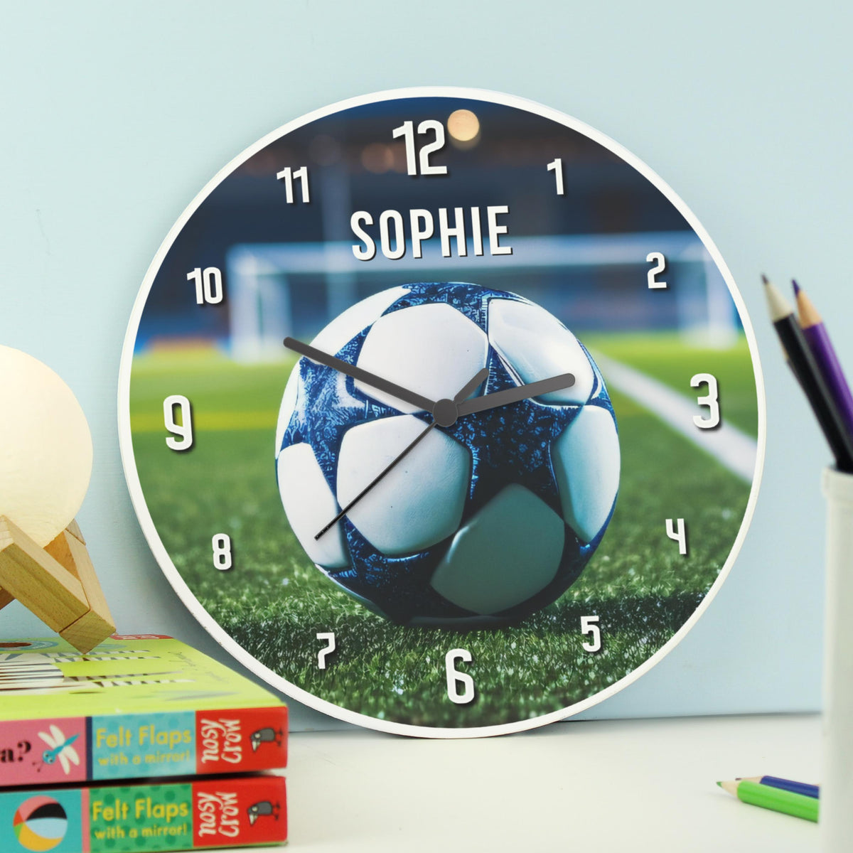 Personalised Football Wooden Childrens Clock, The Personal Shop, personalised gifts