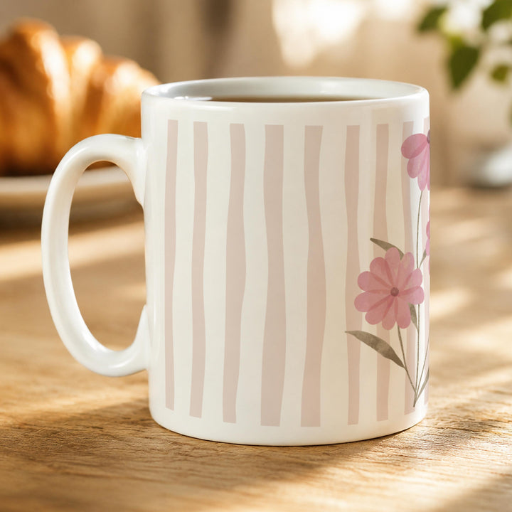 Personalised Floral Stripe Mug, The Personal Shop, personalised gifts