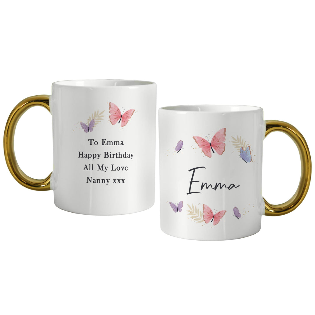 Personalised Butterfly Gold Handled Mug – alternative view