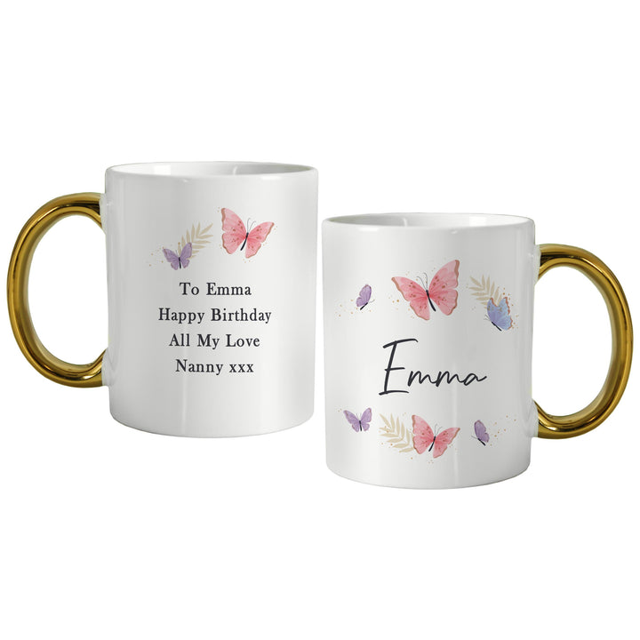 Personalised Butterfly Gold Handled Mug – alternative view
