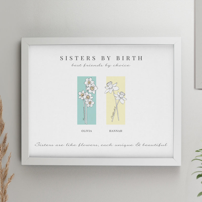 Personalised Birth Flower Family of 2 White Framed Print