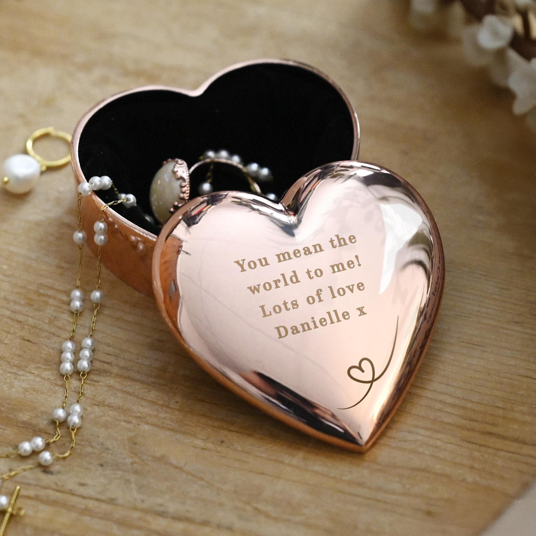 Personalised Rose Gold Heart Trinket Box