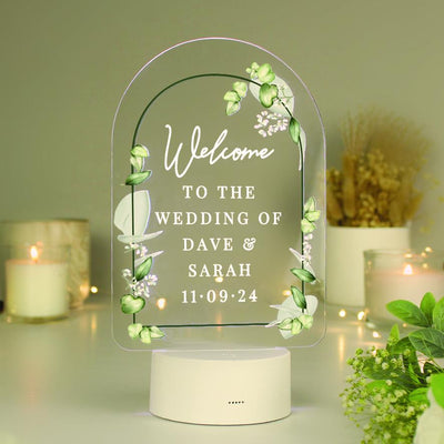 Personalised Botanical Wedding LED Colour Changing Light
