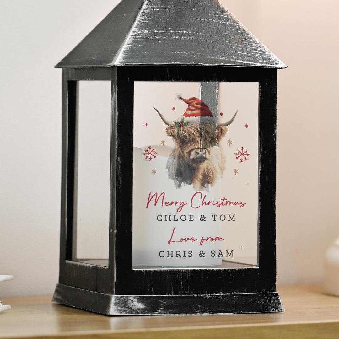 Personalised Highland Cow Christmas LED Lantern – alternative view