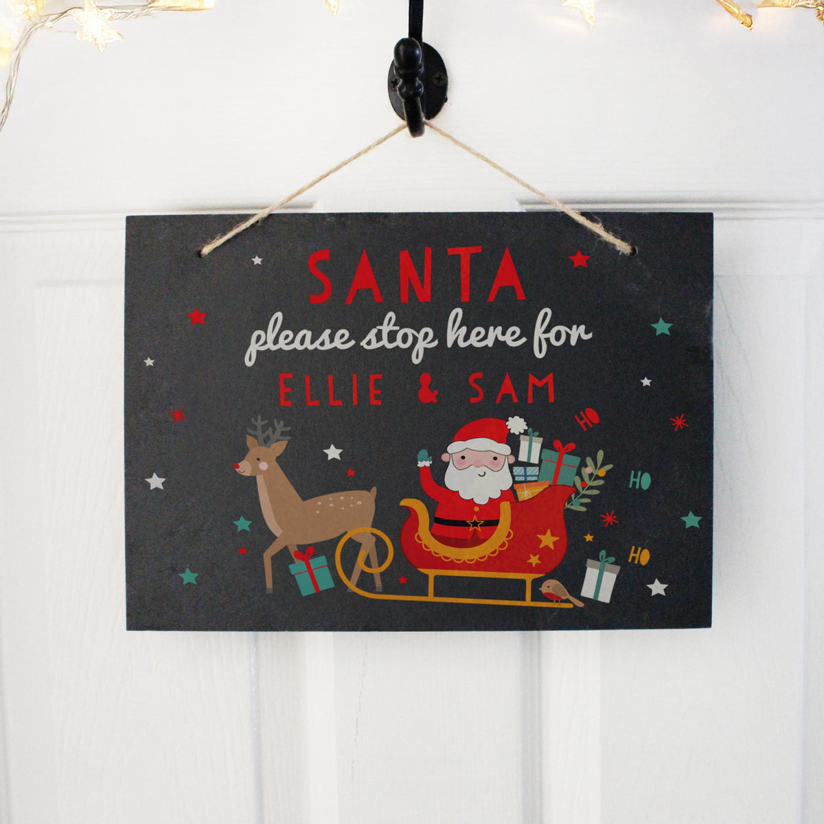 Personalised Santa Stop Here Slate Sign – alternative view