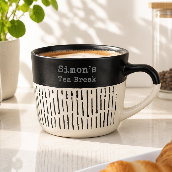 Personalised Message Black Dipped Dash Ceramic Mug, The Personal Shop, personalised gifts